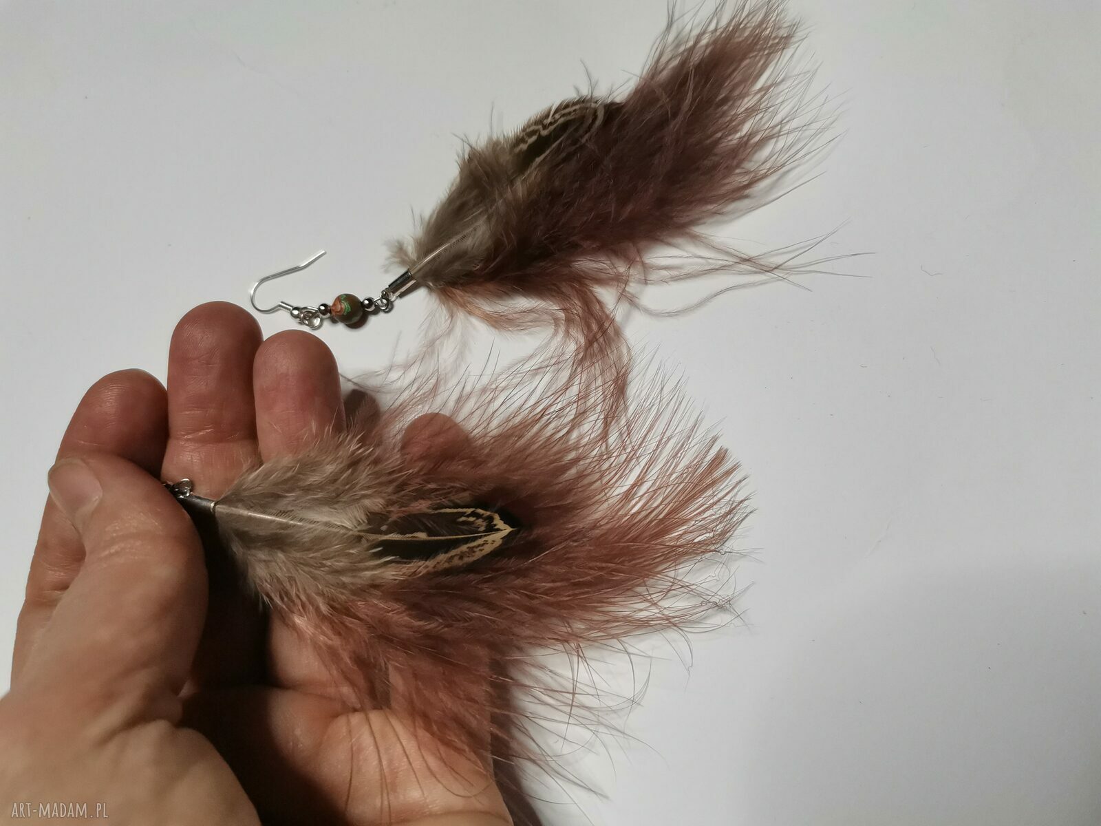 Boho kolczyki z piór brąz bordo i frędzlami - styl etno