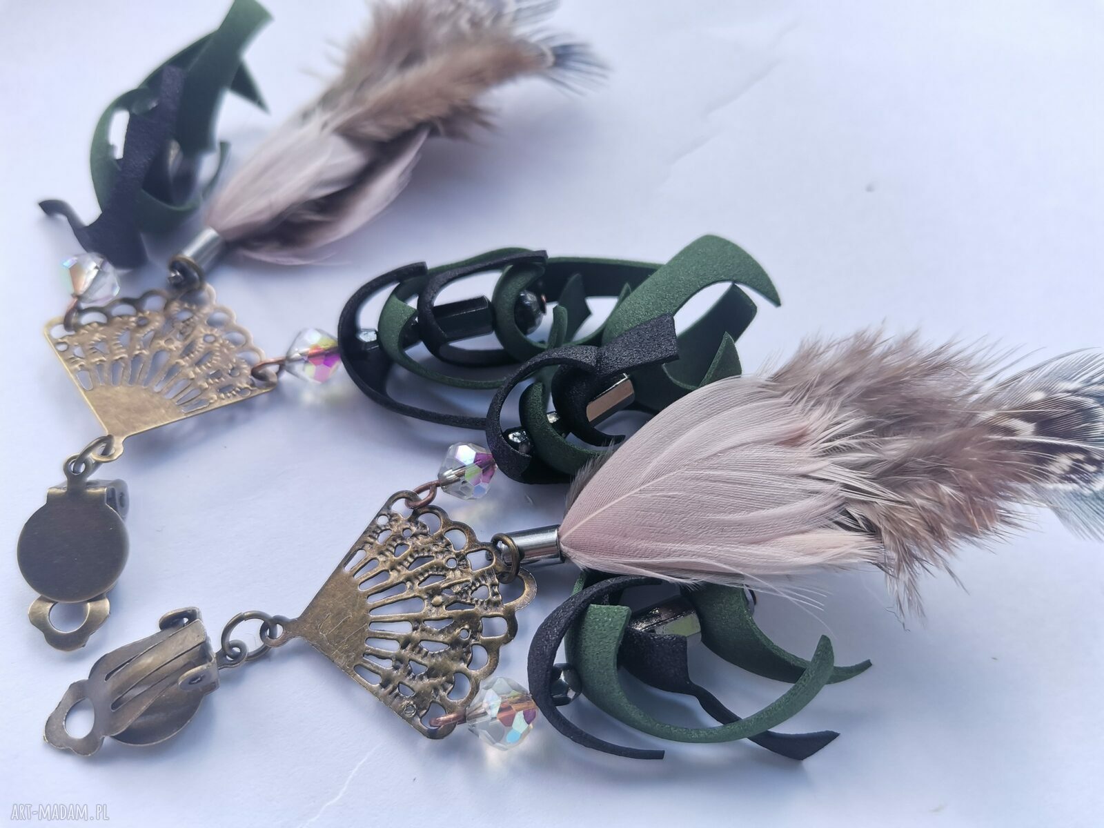 Klipsy z Piórami Etno Boho Folk - lekkie i kolorowe