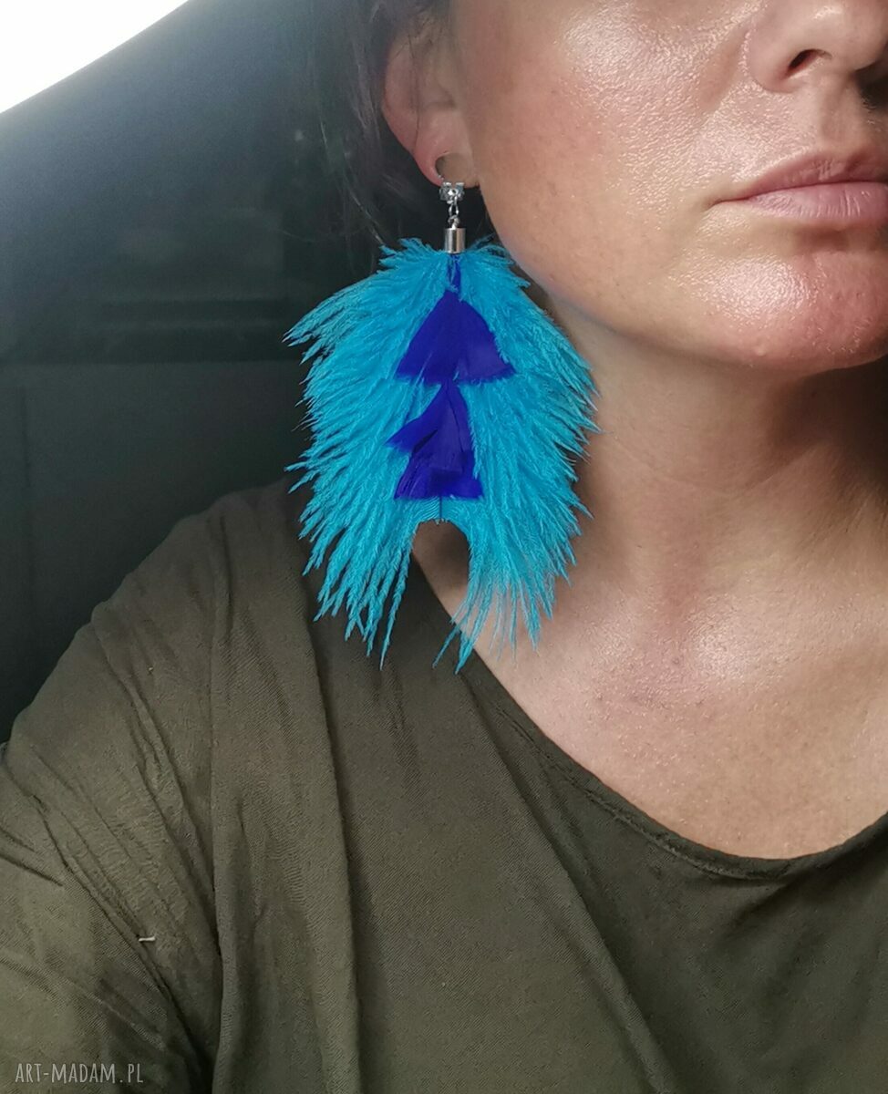 Klipsy z piórami strusimi Orient Box X1 - boho etno folk (lekkie)