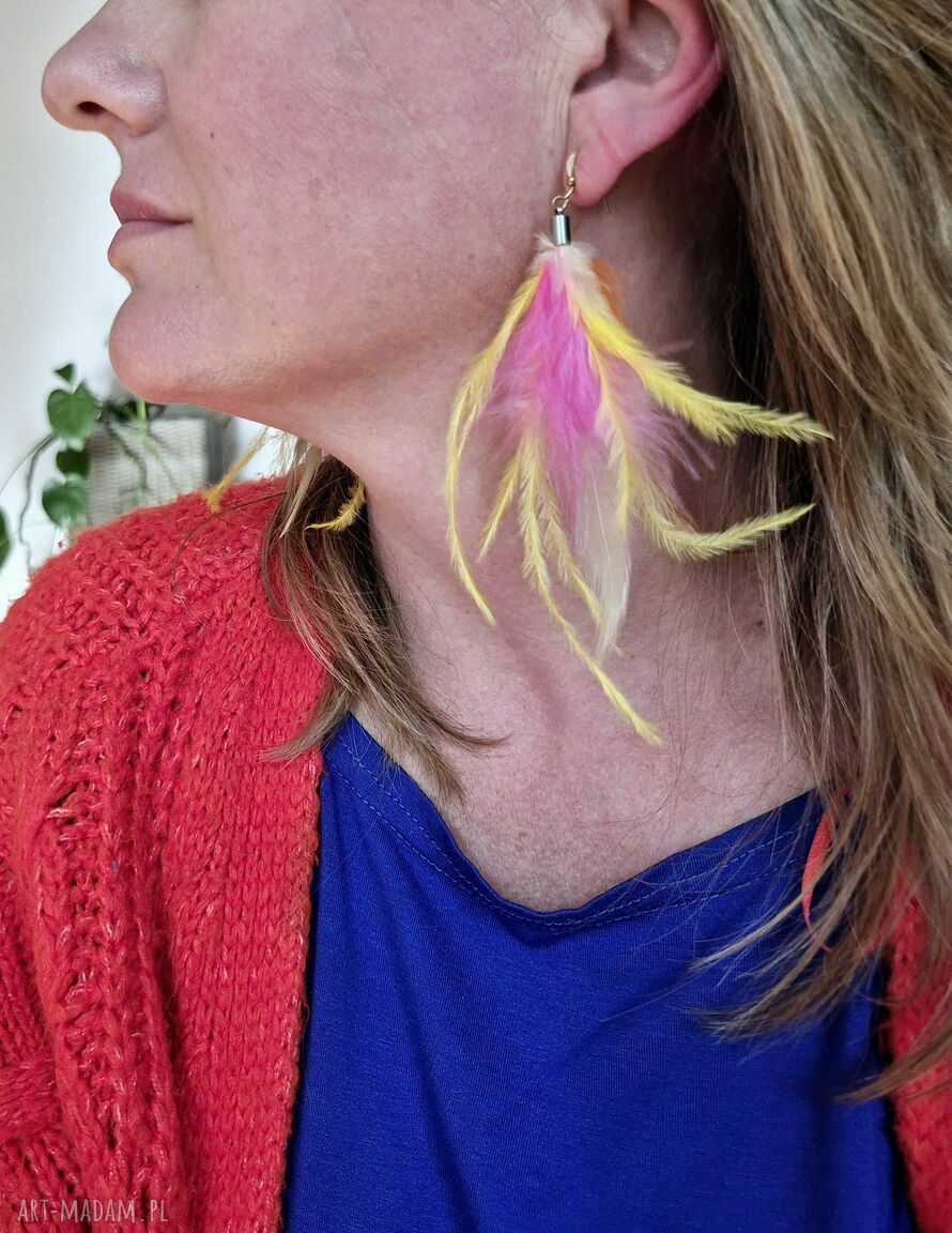 Kolczyki pióra boho Frida - lekkie i etno w stylu folk