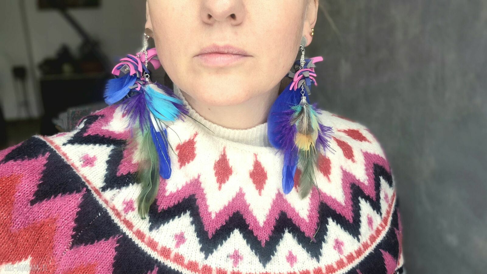 Klipsy pióra boho - ręcznie wykonane w pojedynczym egzemplarzu