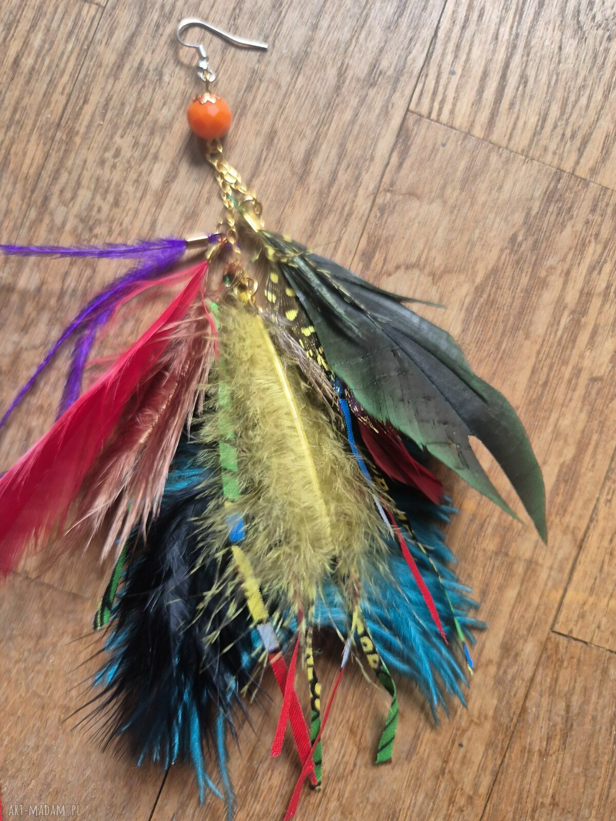 Kolczyki pióra kolorowe lekkie - boho frędzle