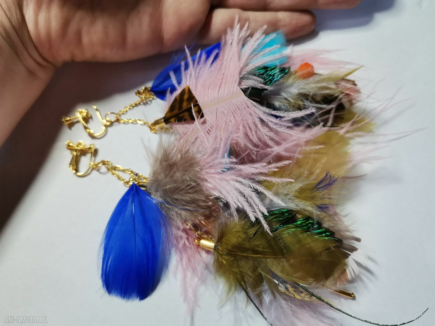 Klipsy pióra etno boho kolorowe szaleństwo