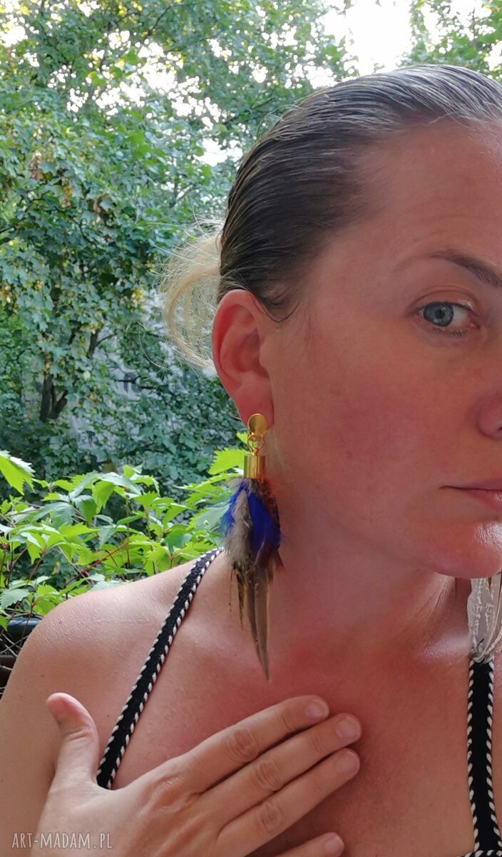 Klipsy z piórami boho - folkowe frędzle Frida (handmade, na klipsy)