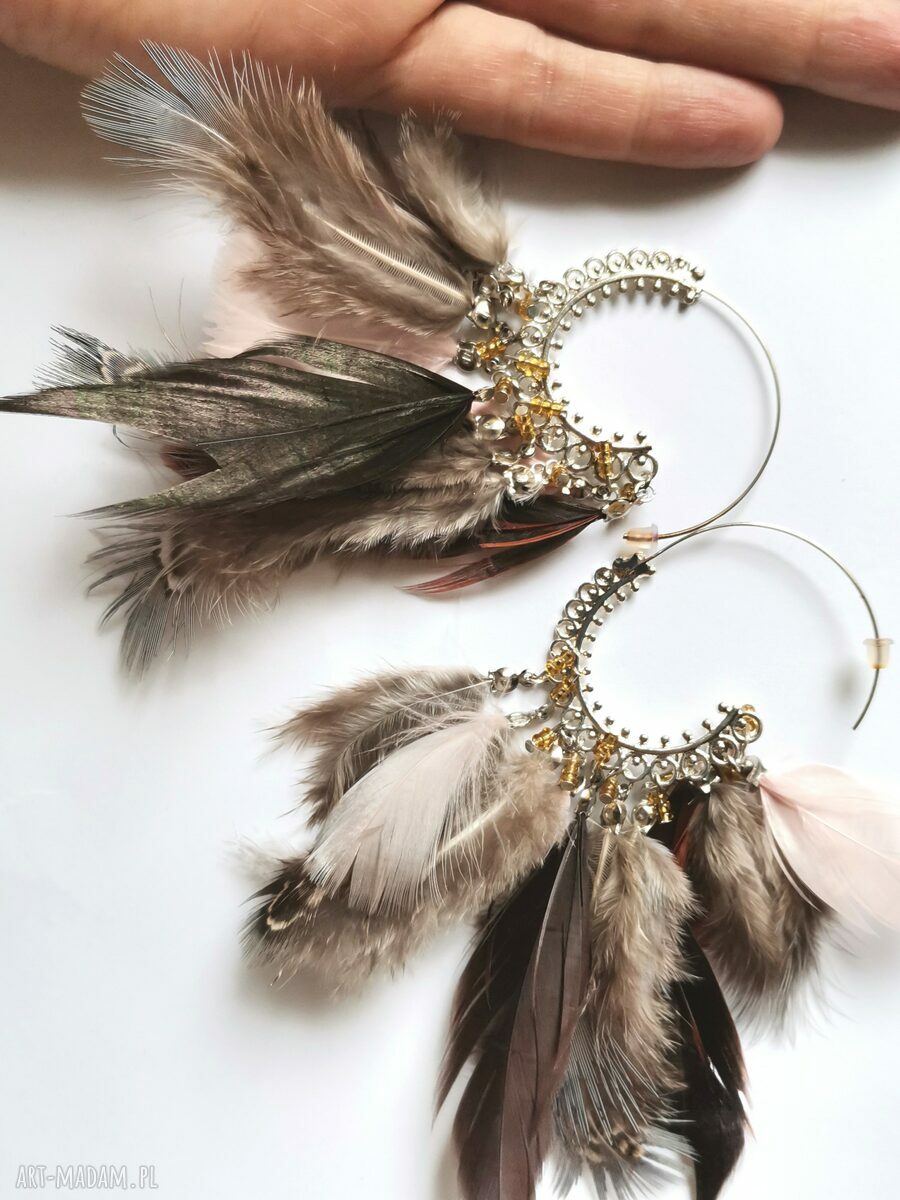 Kolczyki pióra duże - etno i boho handmade od Ruda Klara