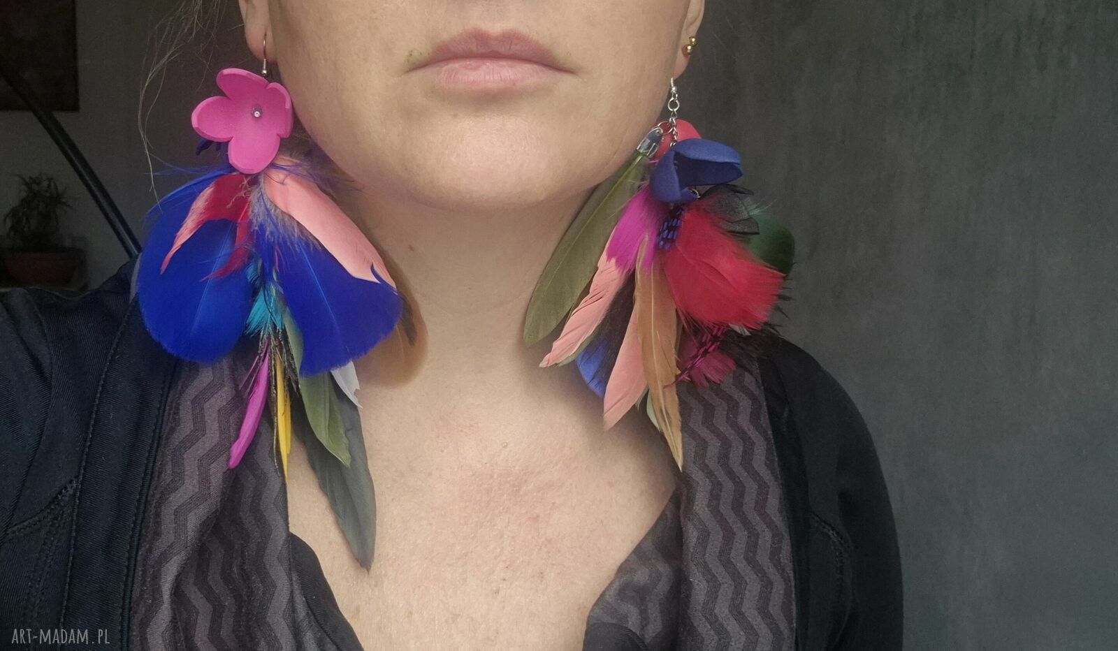 Kolczyki Pióra i Kwiaty - Boho, kolorowe i lekkie (jedyny egzemplarz)