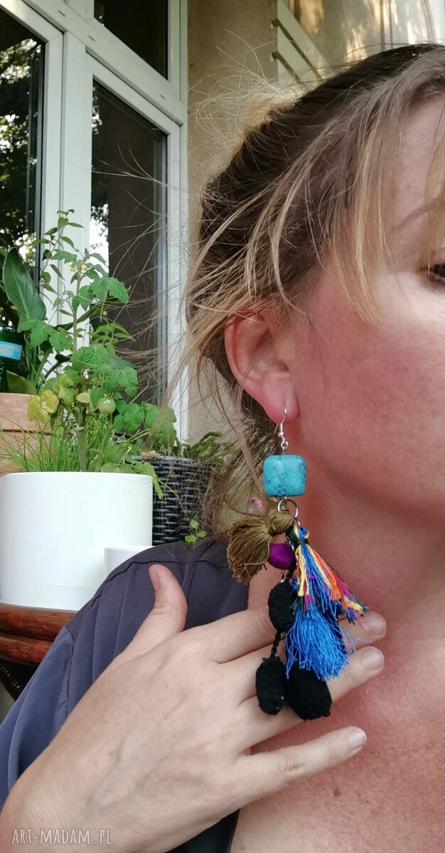 Kolczyki pióra boho - folk frida i frędzle