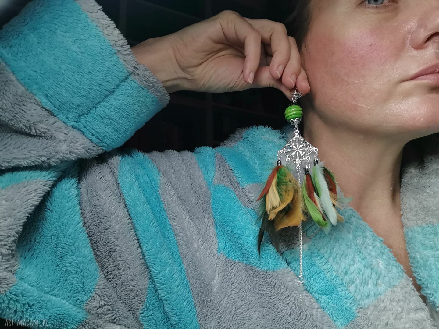 Klipsy pióra lekkie Boho Etno na klipsy
