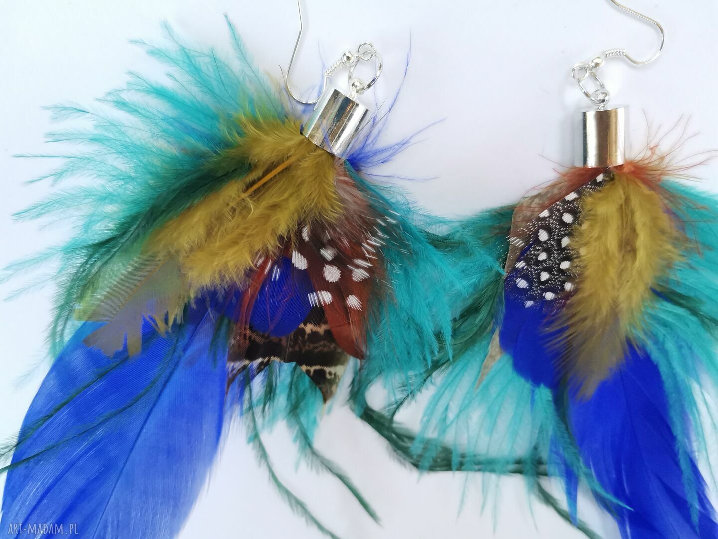 Kolczyki pióra boho Frida - lekkie i kolorowe frędzle etno (rękodzieło)