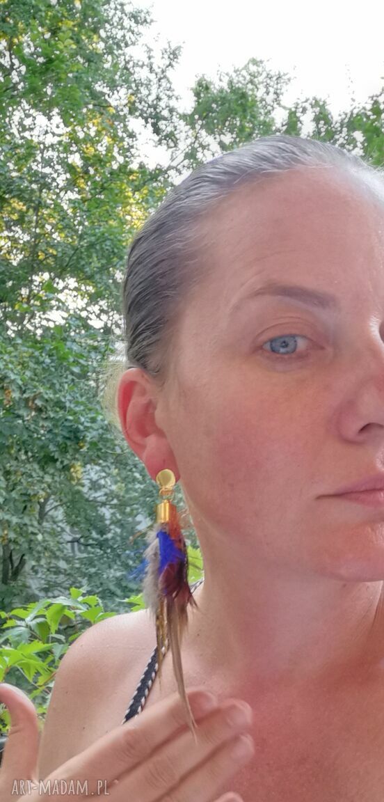 Klipsy z piórami boho - folkowe frędzle Frida (handmade, na klipsy)