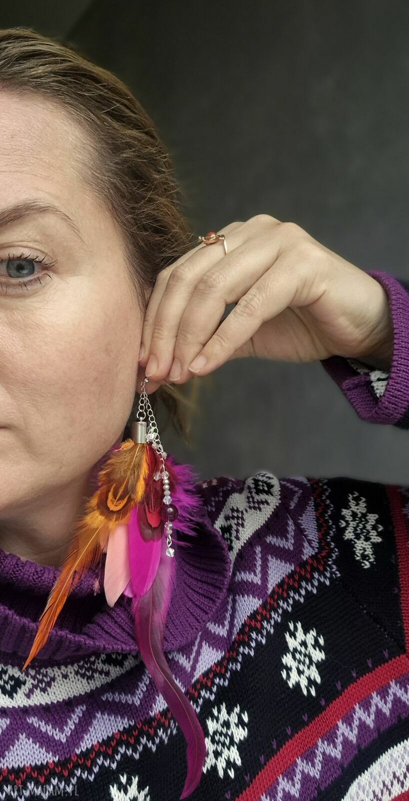 Kolczyki Pióra Boho Kolorowe - lekkie i ręcznie robione w pojedynczym egzemplarzu