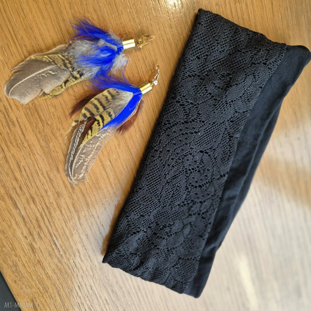 Klipsy pióra lekkie długie Frida - boho folk handmade