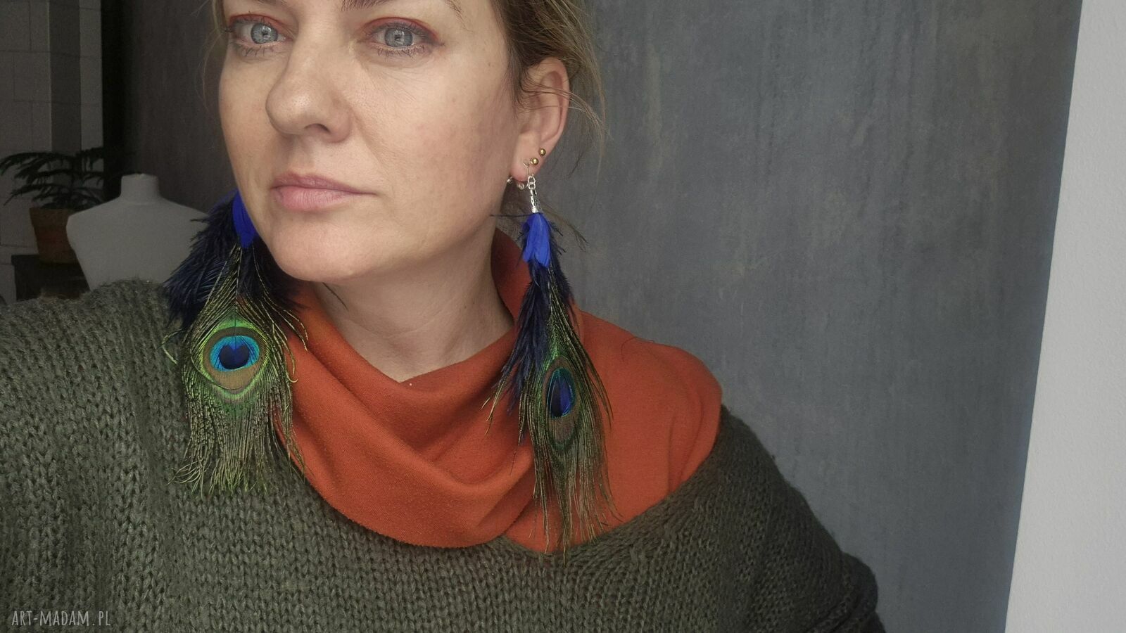 Klipsy z piórami boho - handmade w pojedynczym egzemplarzu