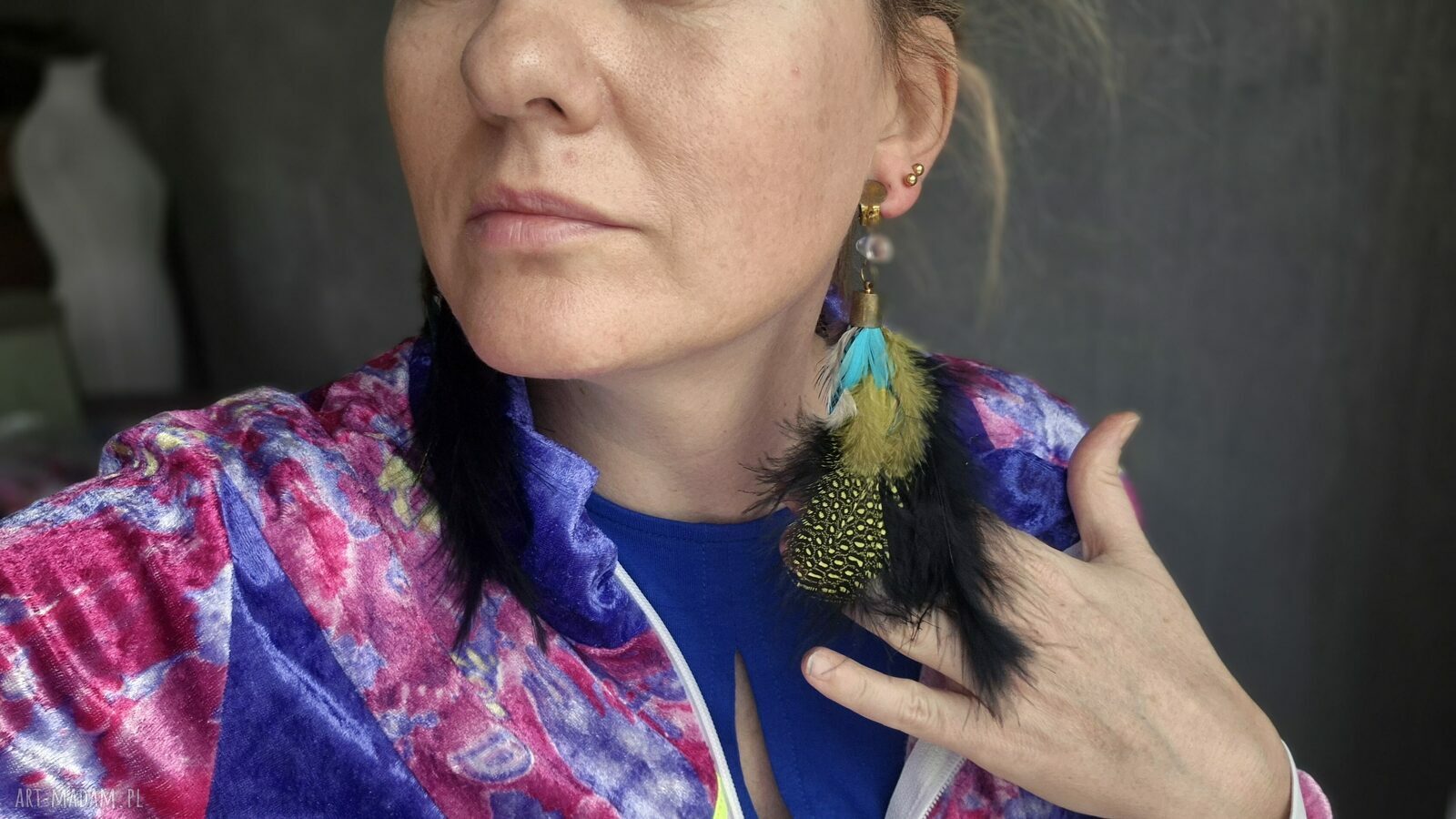Klipsy pióra handmade w pojedynczym egzemplarzu - na klipsie