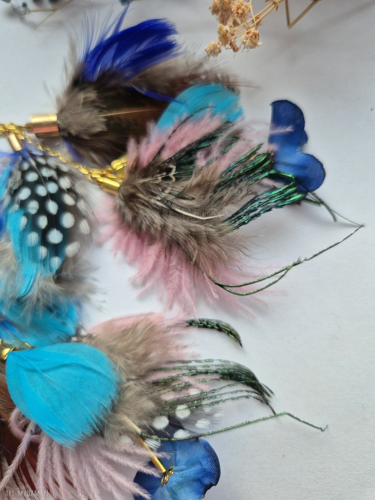 Klipsy z piórami boho - handmade w pojedynczym egzemplarzu