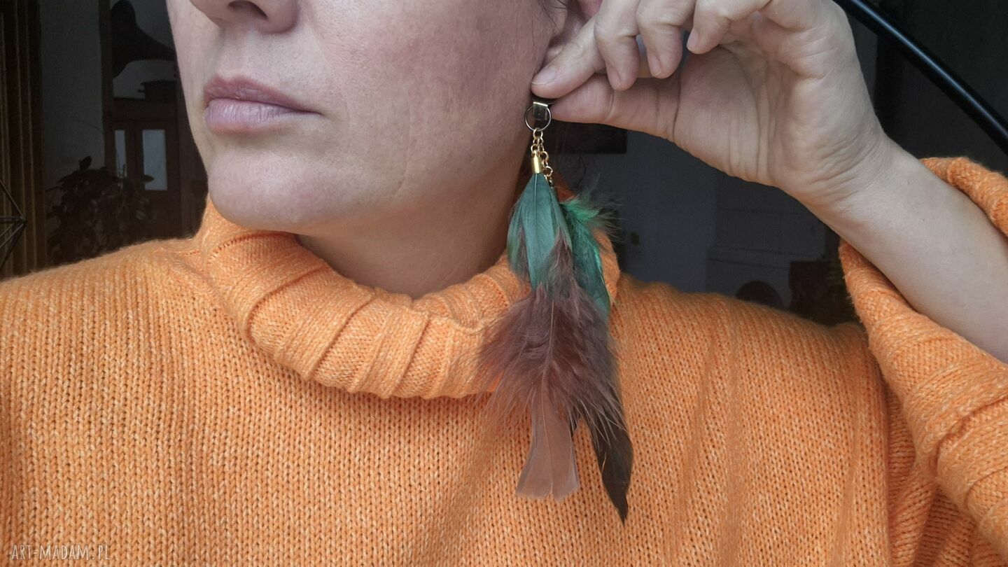 Lekkie klipsy z piórami - boho oversize bez przekłuwania