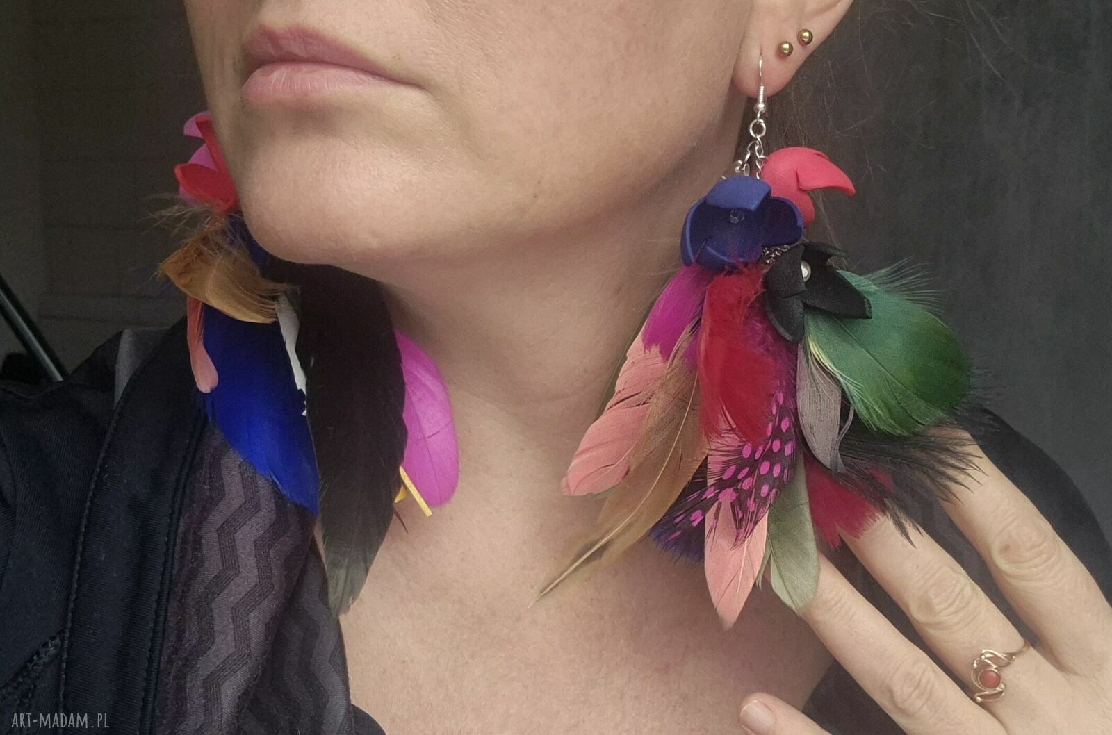 Kolczyki Pióra i Kwiaty - Boho, kolorowe i lekkie (jedyny egzemplarz)