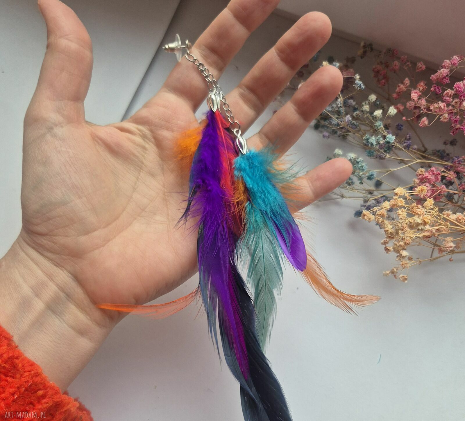 Kolczyki pióra wkręty etno boho folk - lekkie i długie
