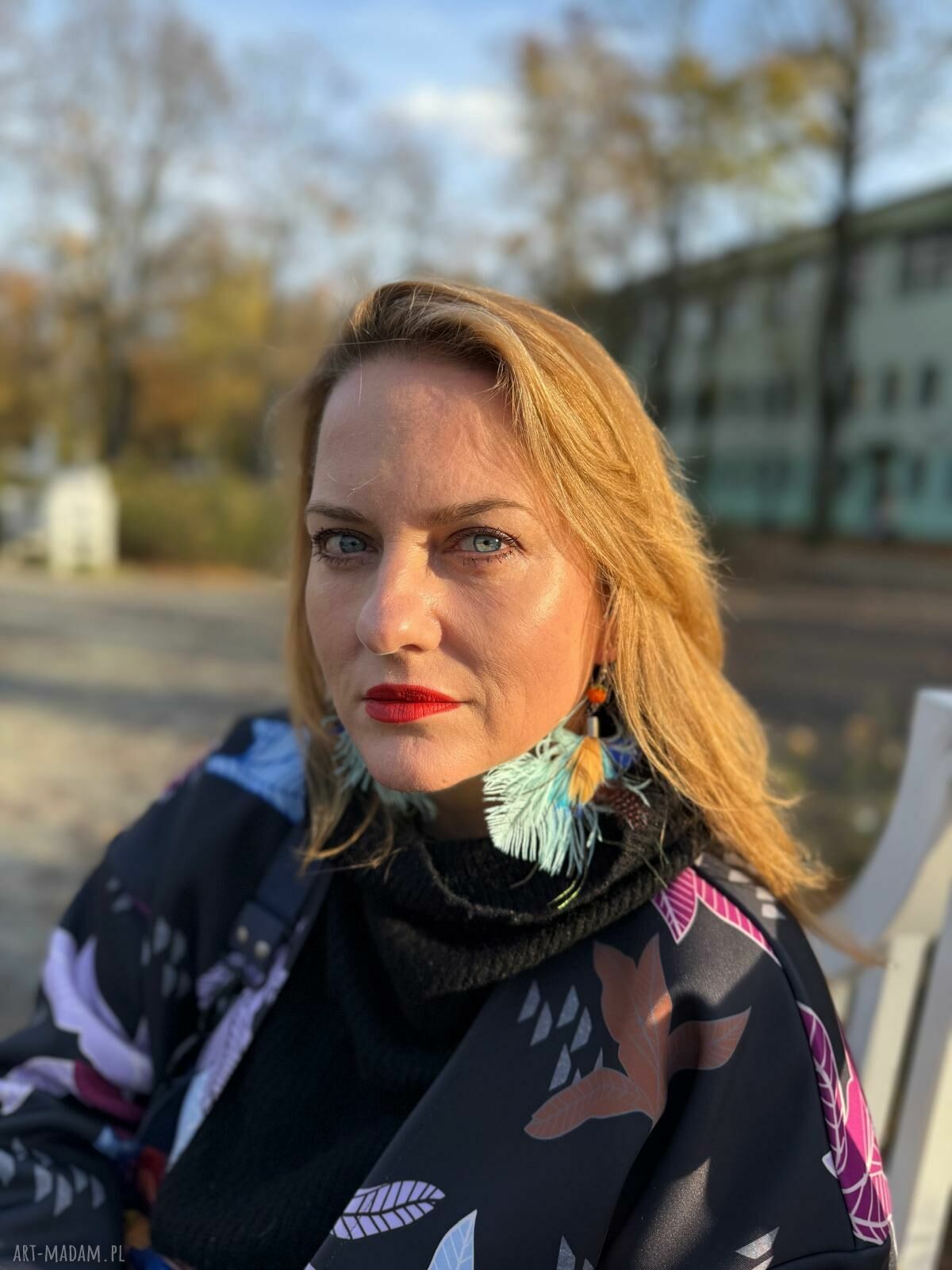 Kolczyki pióra Boho Ruda Klara - lekkie i eleganckie
