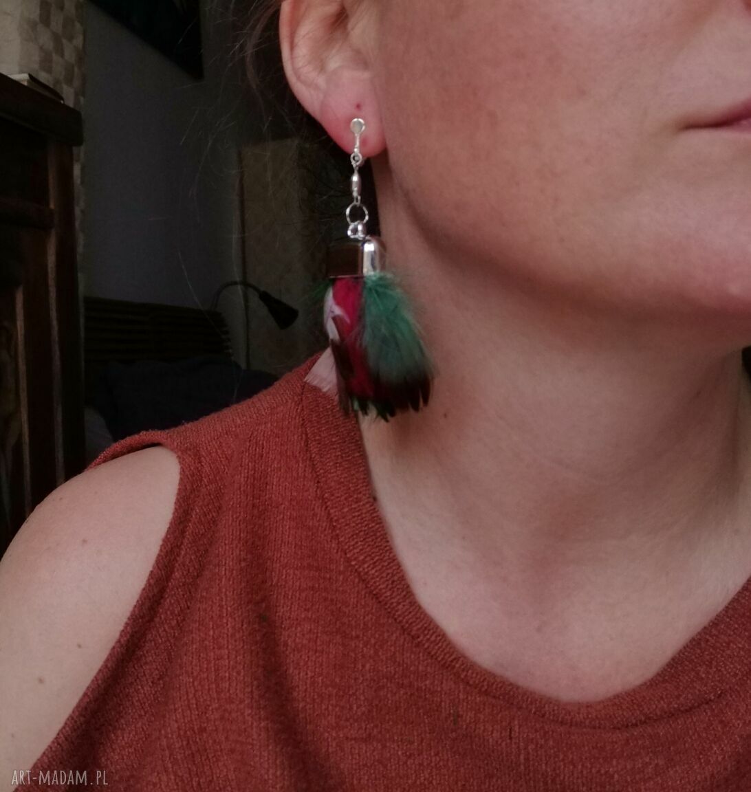 Klipsy pióra gęste etno boho - na klipsach