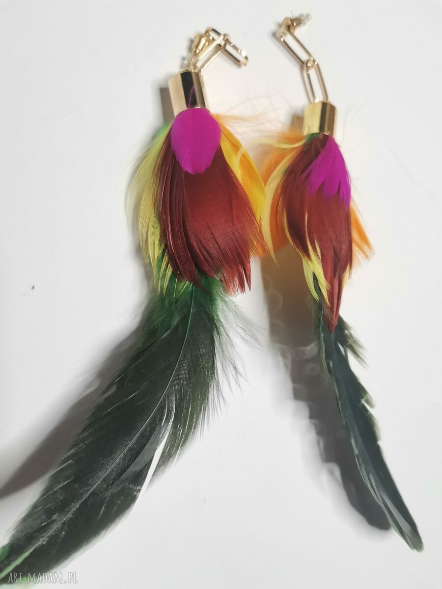 Kolczyki pióra etno długie - lekkie boho box x1