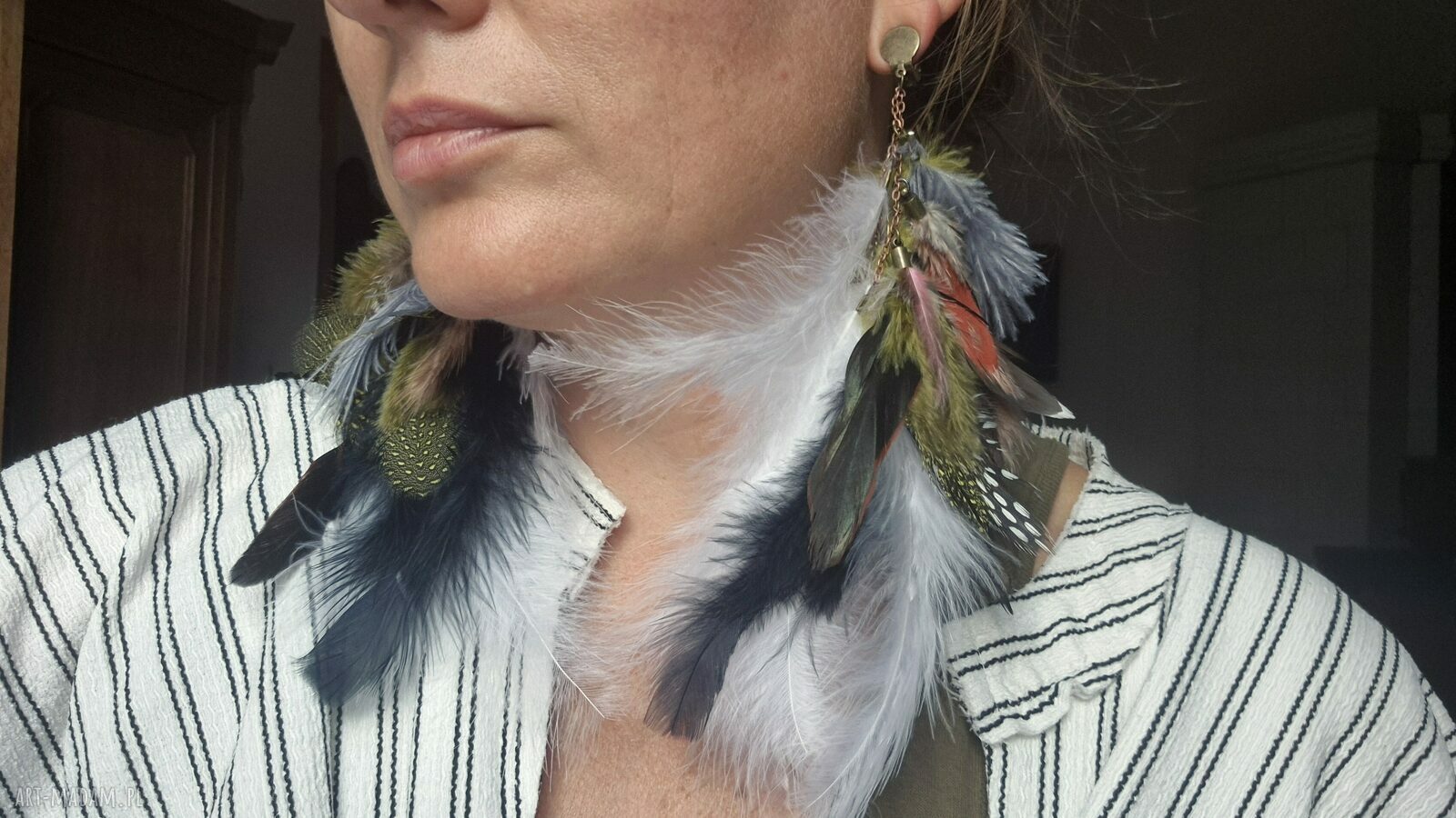 Klipsy pióra długie i lekkie - oversize boho na ślub