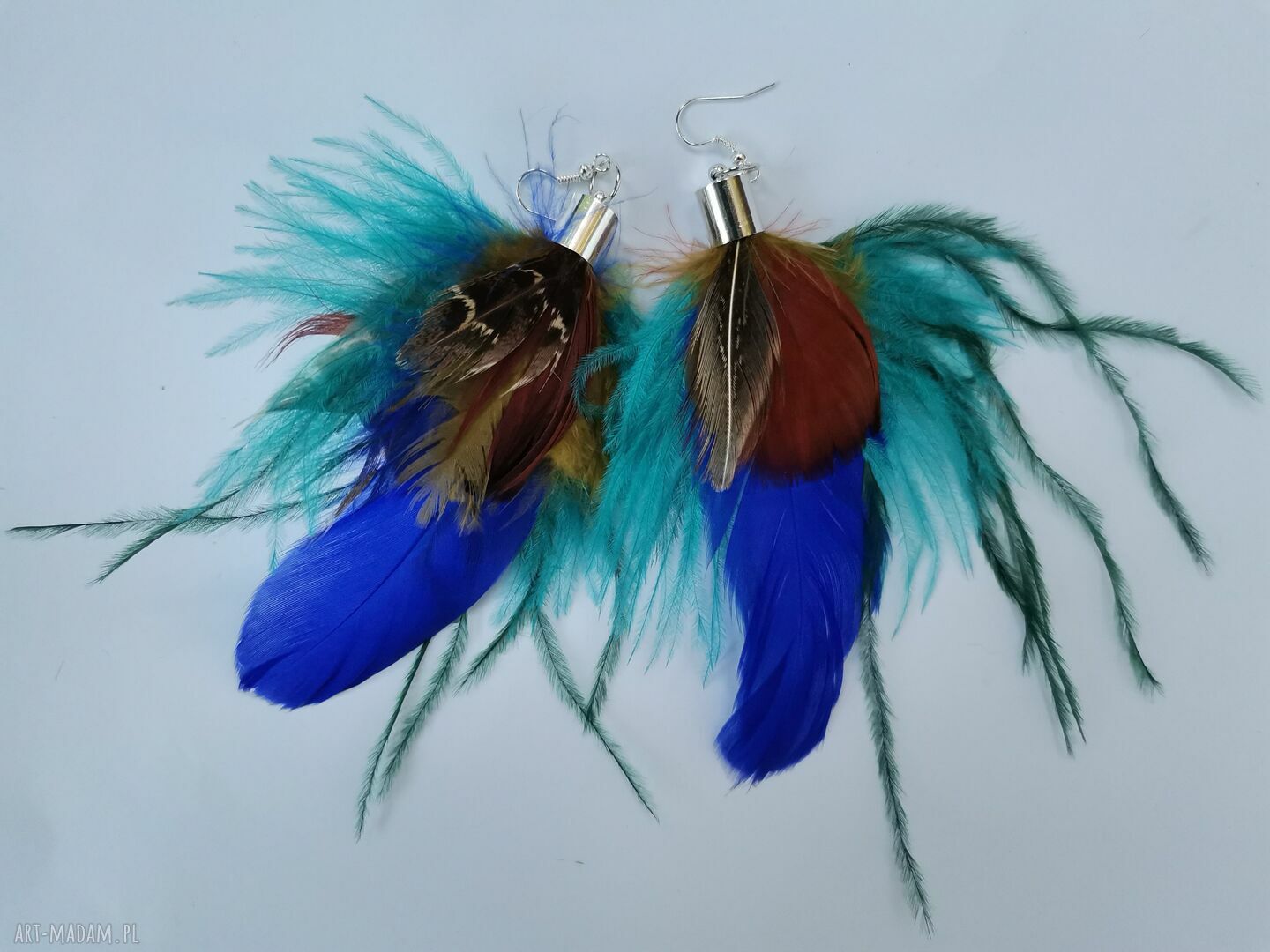 Kolczyki pióra boho Frida - lekkie i kolorowe frędzle etno (rękodzieło)