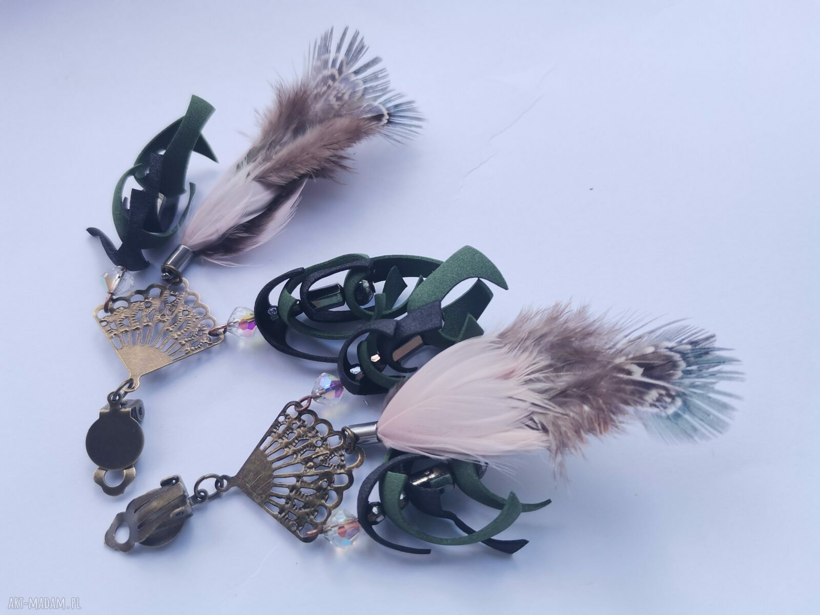 Klipsy z Piórami Etno Boho Folk - lekkie i kolorowe