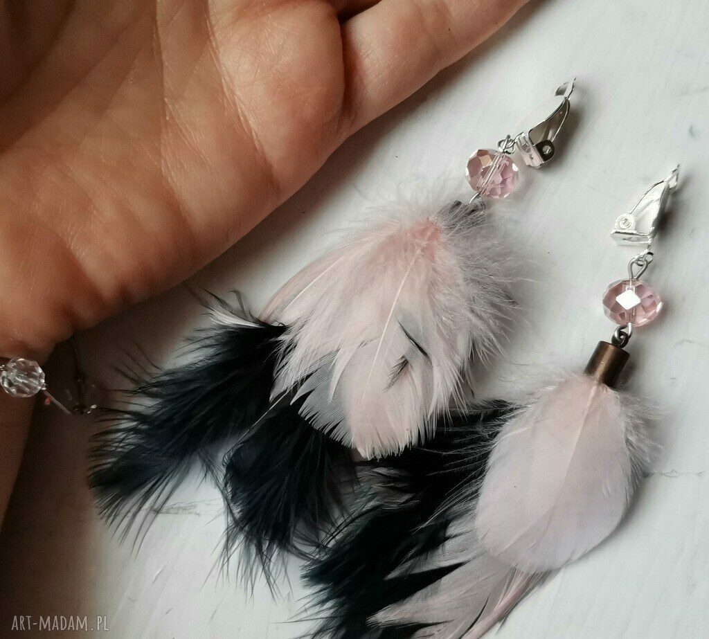 Kolorowe klipsy pióra etno boho folk - lekkie, handmade (pojedyncza sztuka)