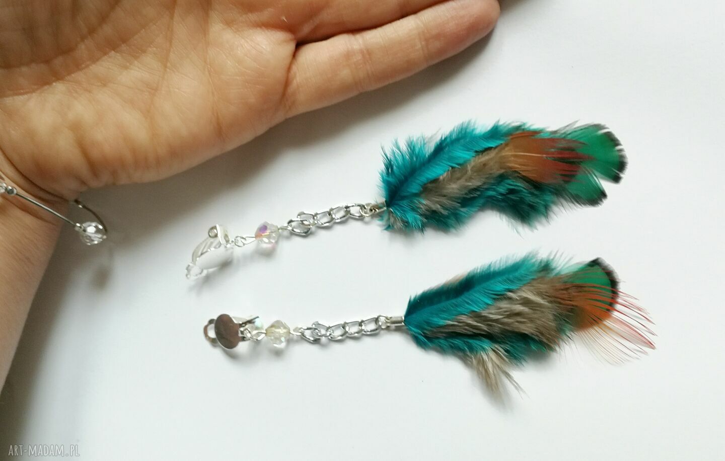 Klipsy pióra etno boho folk - kolorowe box x1 (pojedyncza sztuka)