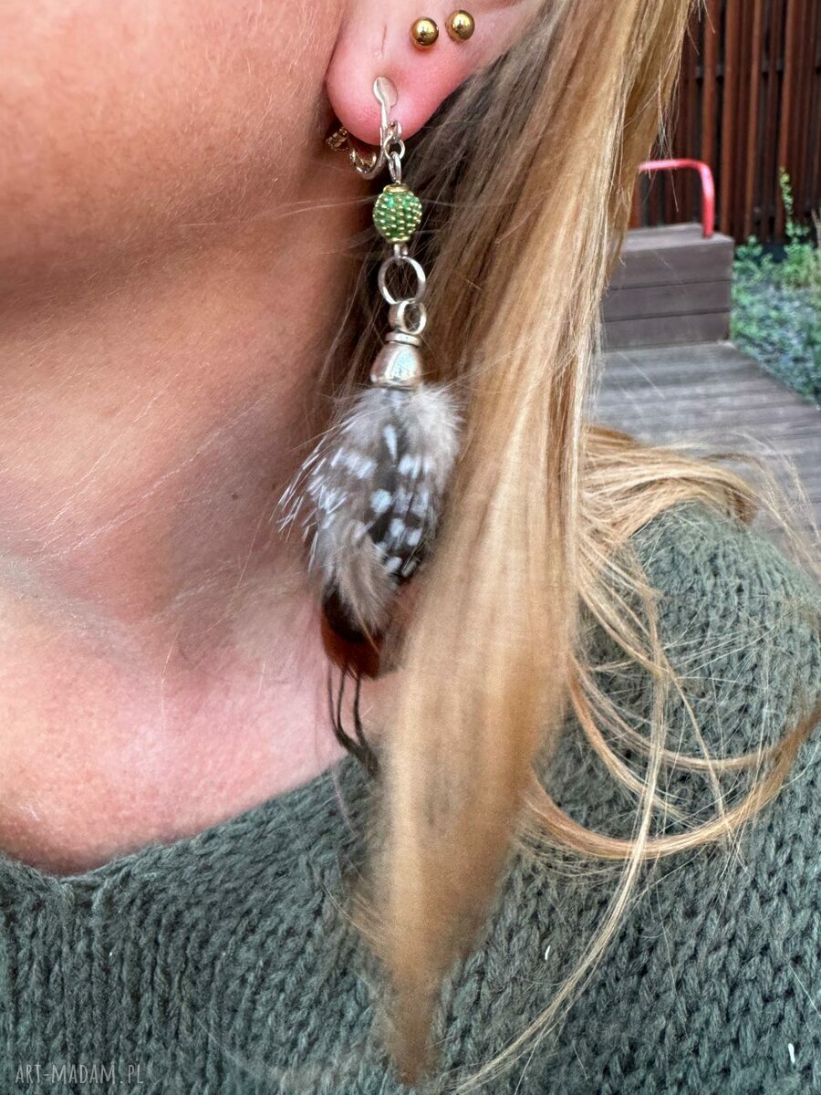 Klipsy pióra kolorowe boho - lekkie i ręcznie robione Box X1