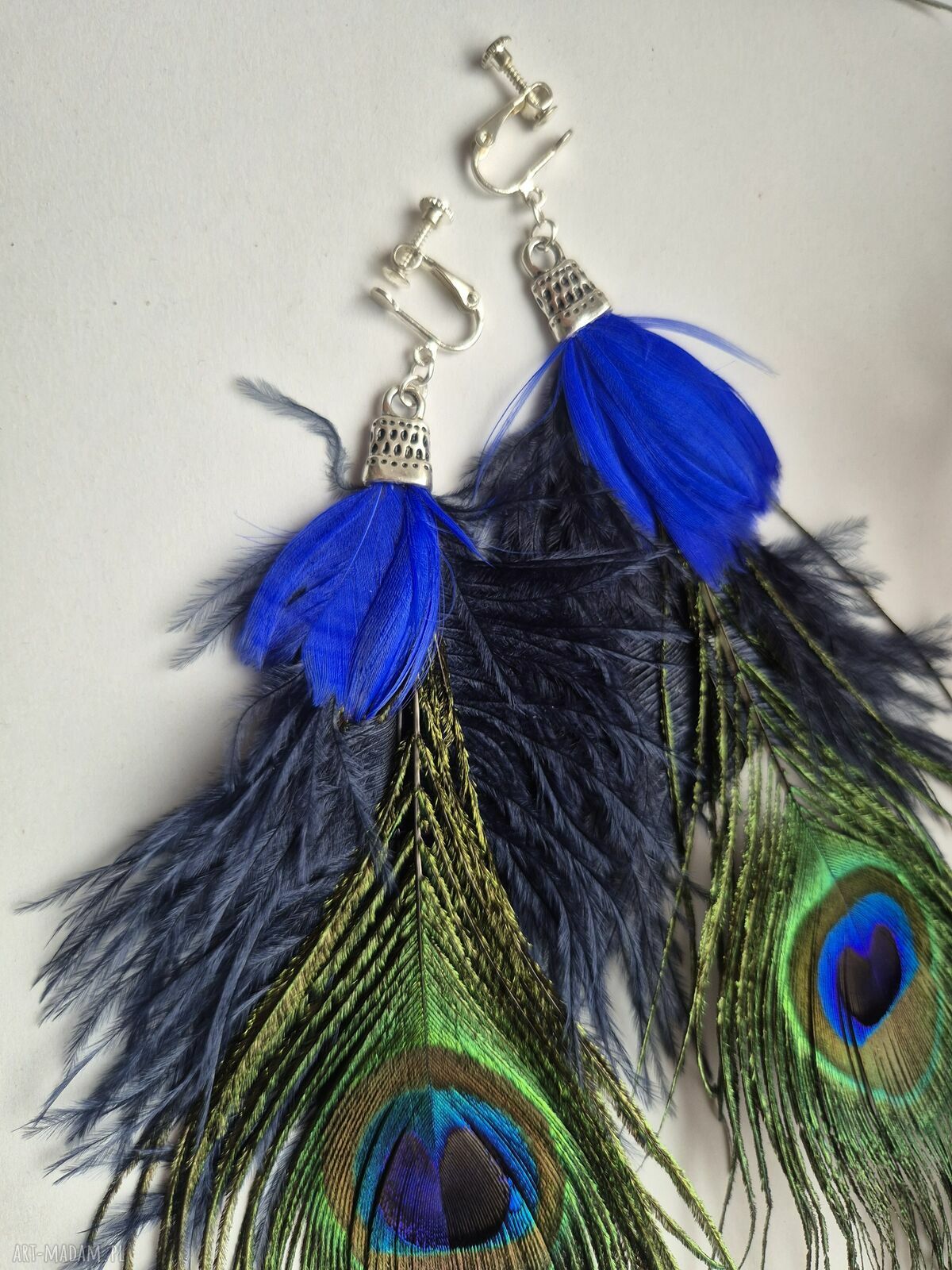 Klipsy z piórami boho - handmade w pojedynczym egzemplarzu