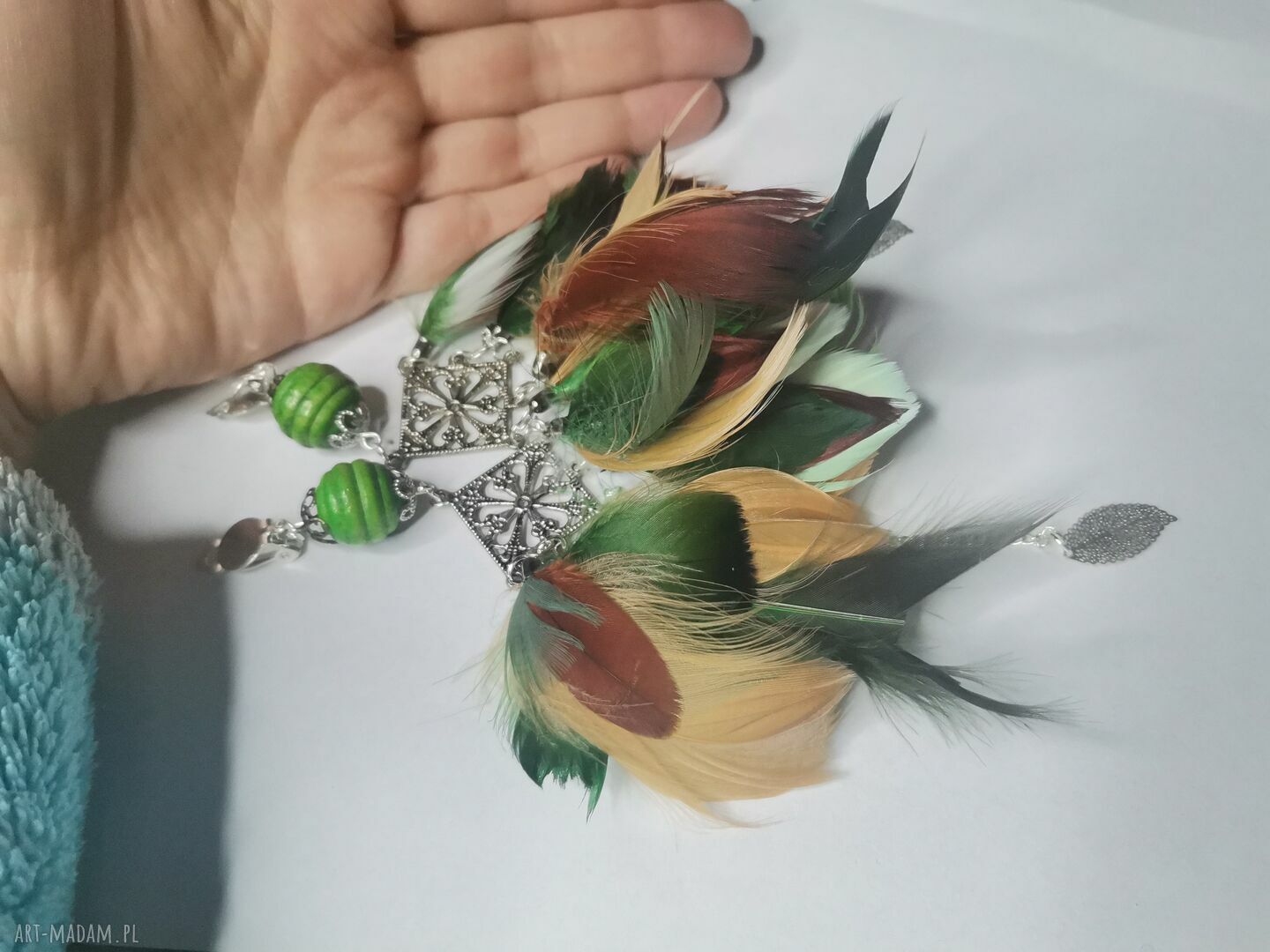 Klipsy pióra lekkie Boho Etno na klipsy