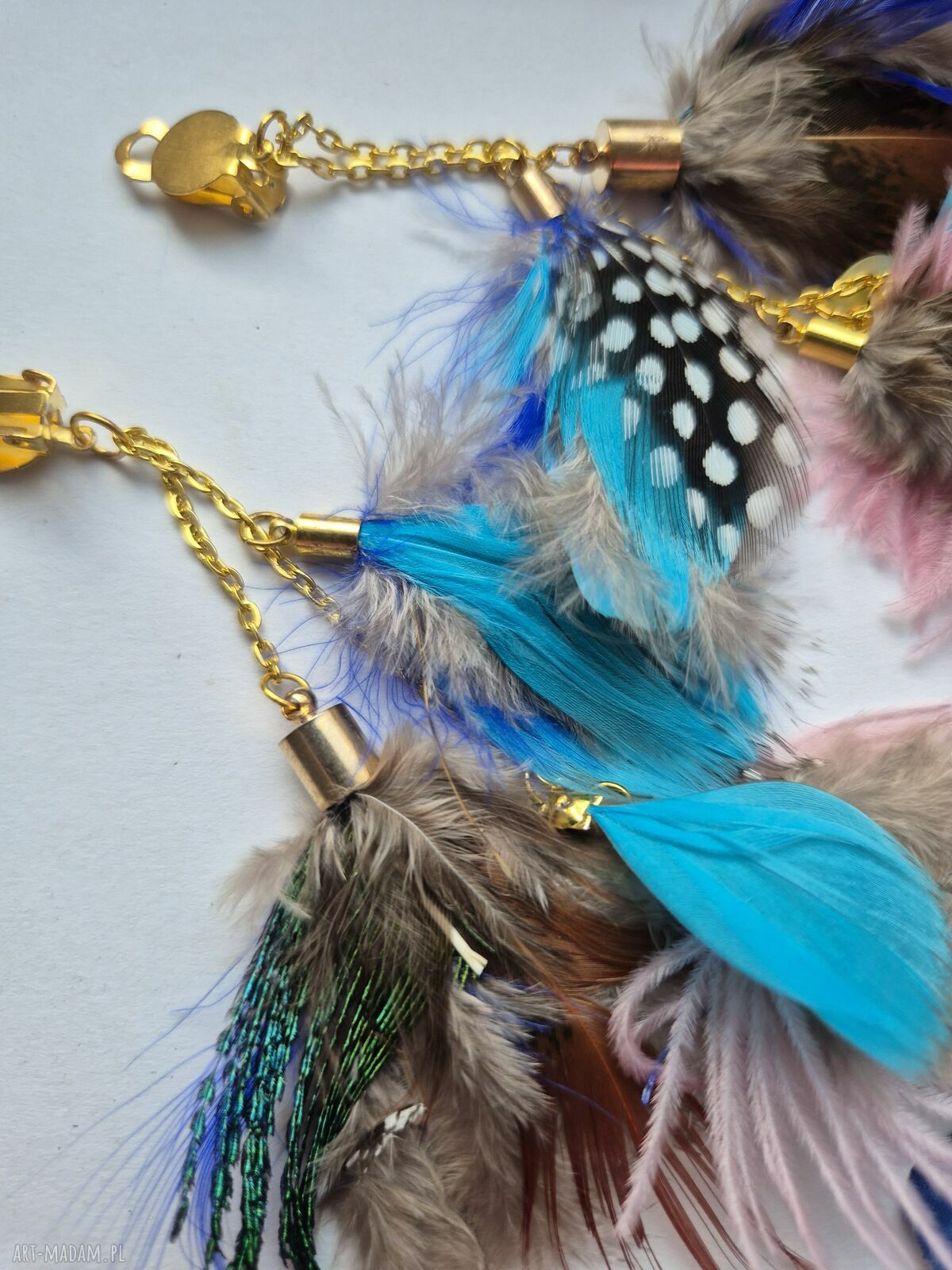 Klipsy z piórami boho - handmade w pojedynczym egzemplarzu