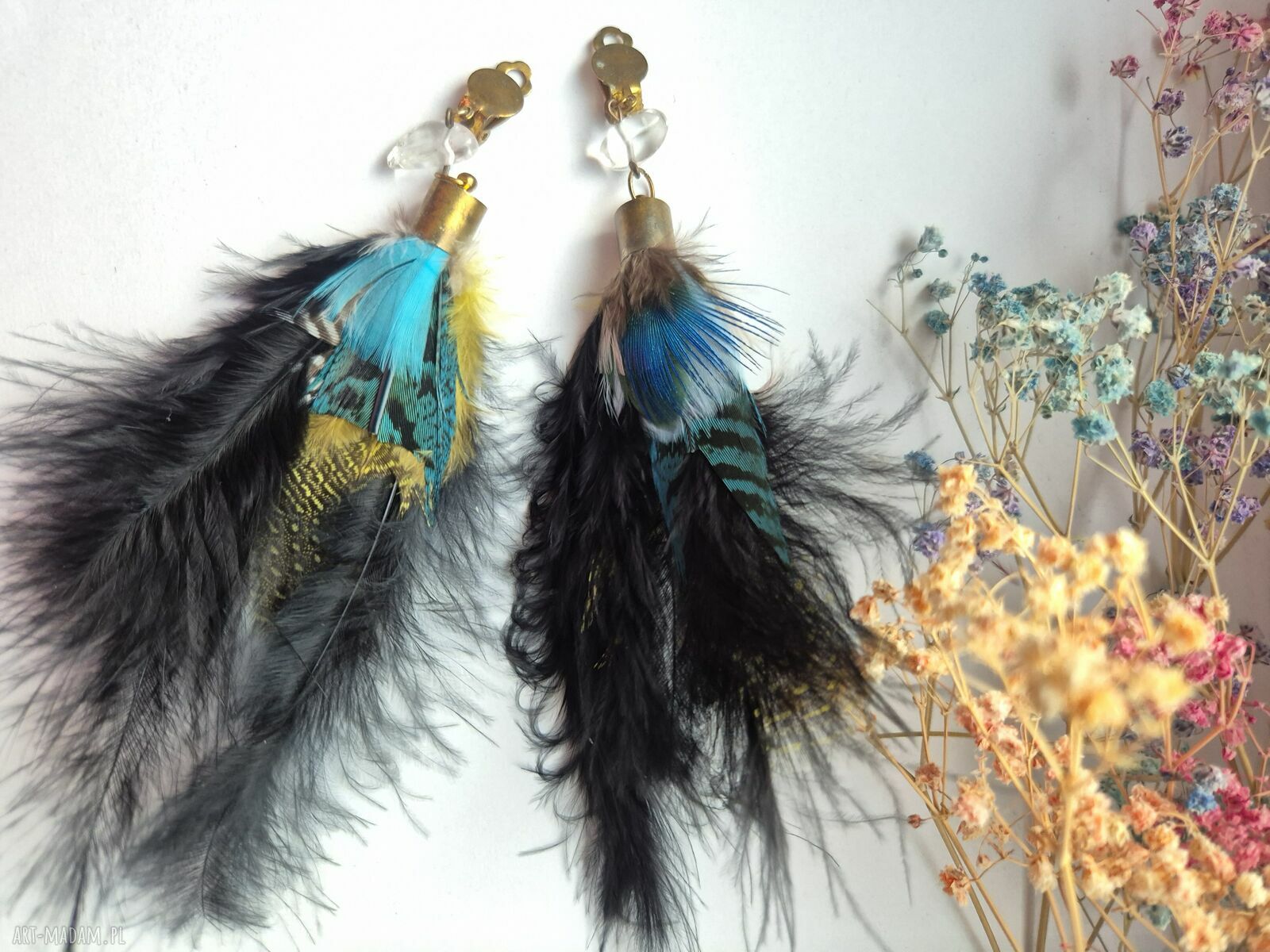 Klipsy pióra handmade w pojedynczym egzemplarzu - na klipsie