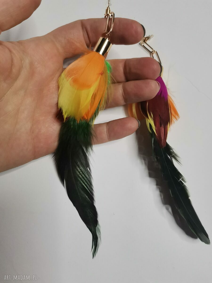 Kolczyki pióra etno długie - lekkie boho box x1