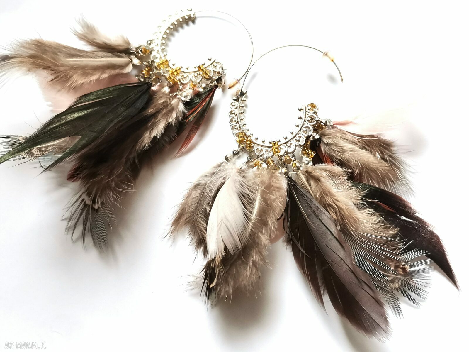 Kolczyki pióra duże - etno i boho handmade od Ruda Klara