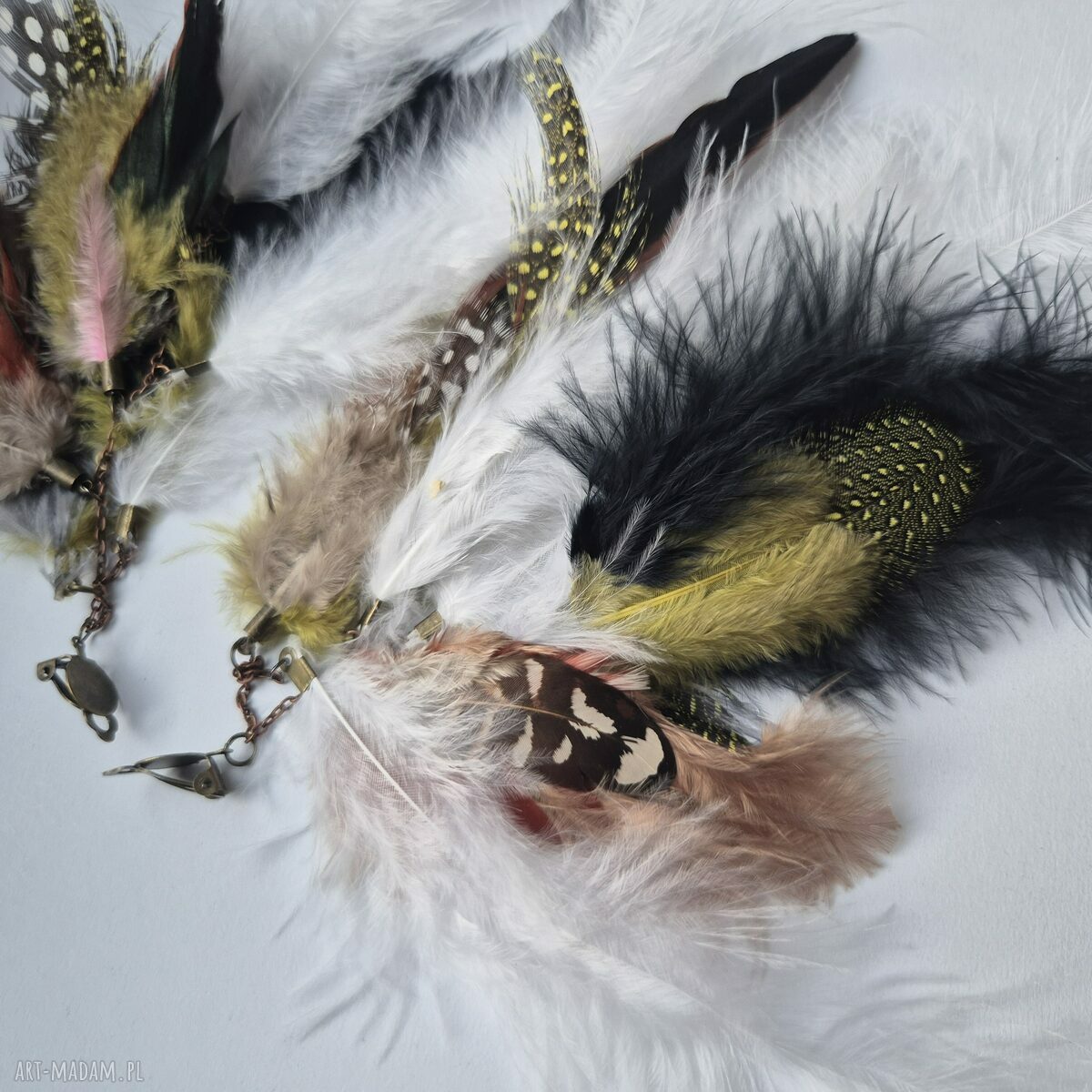 Klipsy pióra długie i lekkie - oversize boho na ślub
