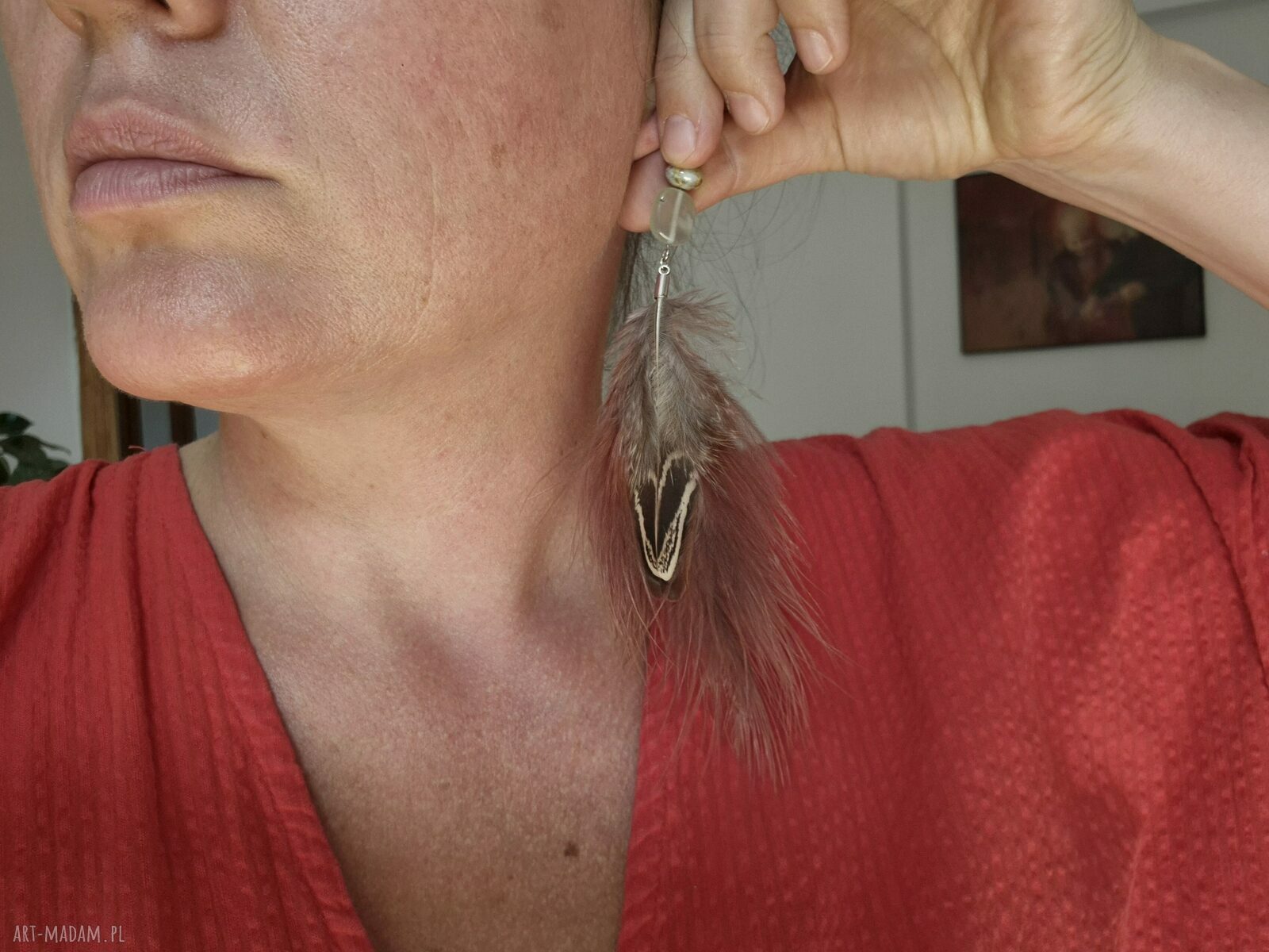Lekkie i długie klipsy z piórami Folk Frida