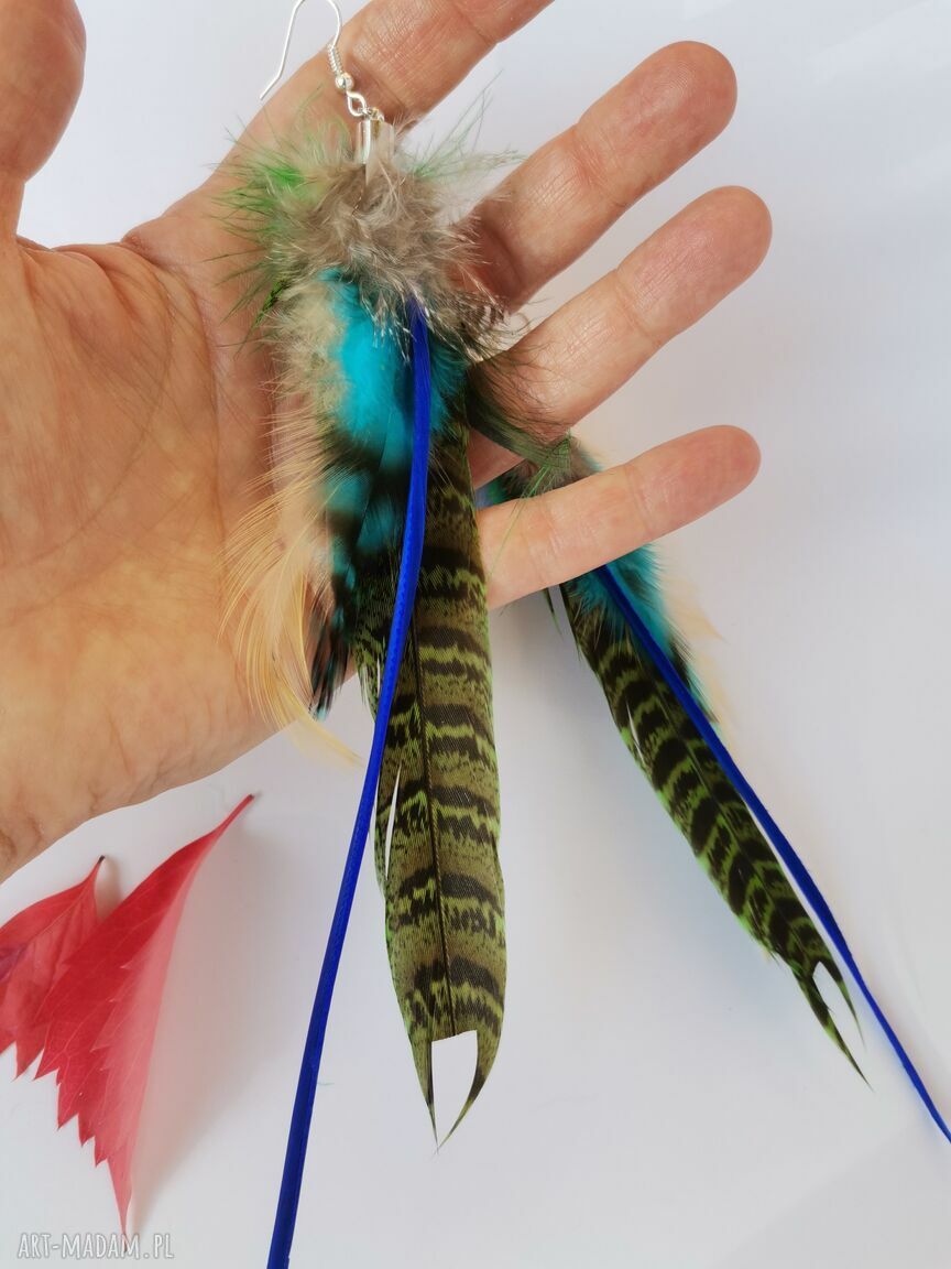 Kolczyki pióra niebieskie lekkie etno boho folk