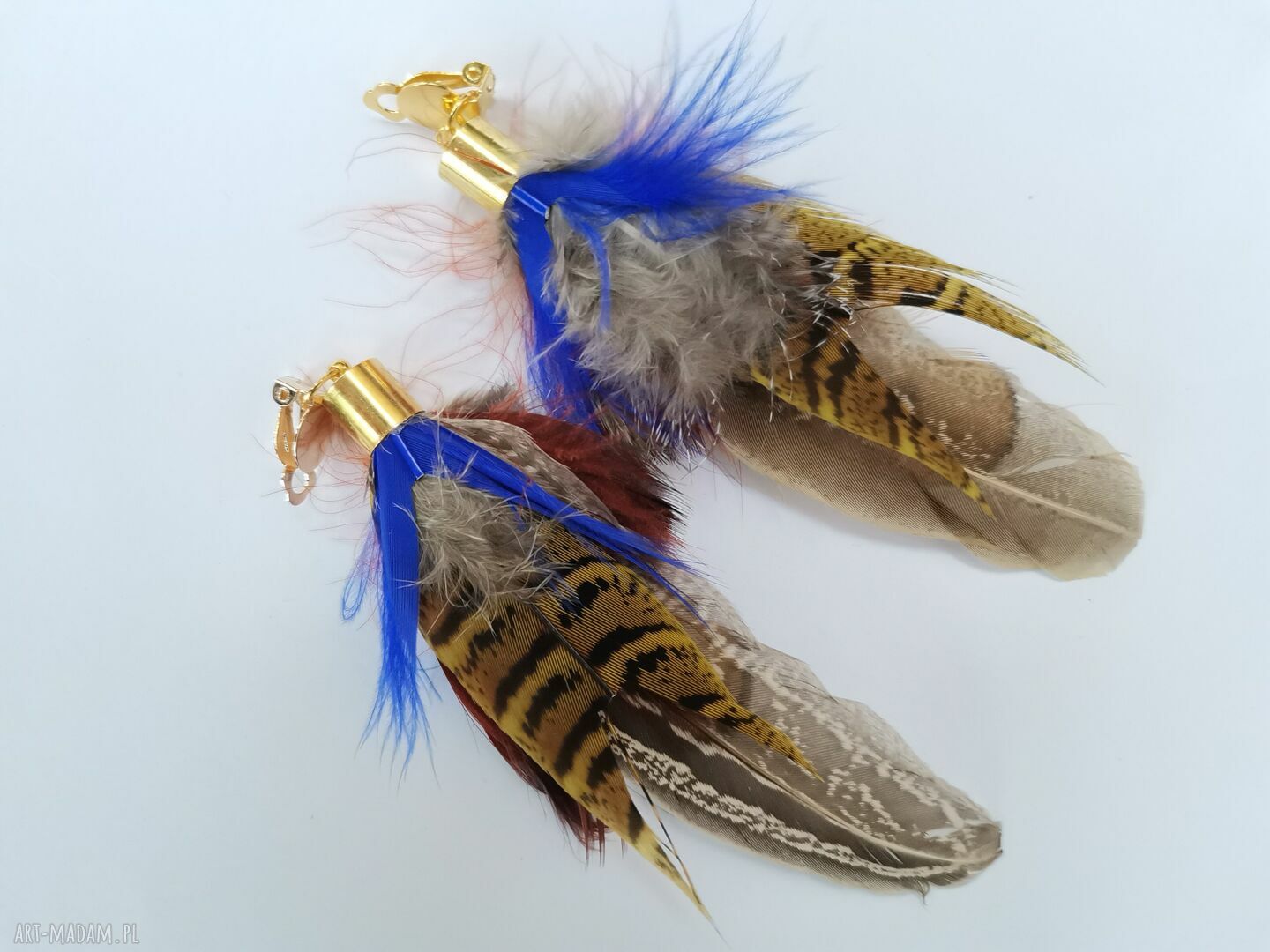 Klipsy z piórami boho - folkowe frędzle Frida (handmade, na klipsy)