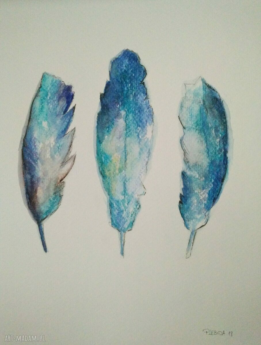 Piórka - akwarela 18x24 cm w bajkowych tonach