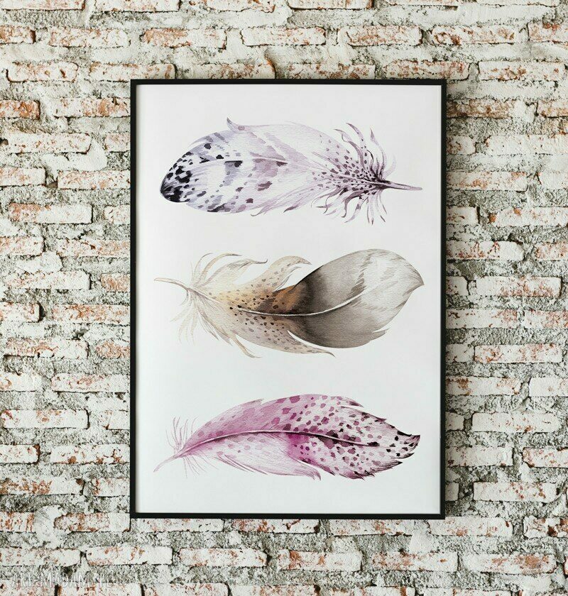 Plakat Piórka 40x50 cm w kolorze różowym - dziewczęca ilustracja