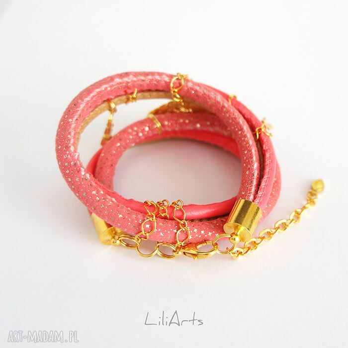 Bransoletka Owijana Piórko - Złota Różowa z Gwiazdką (Handmade)