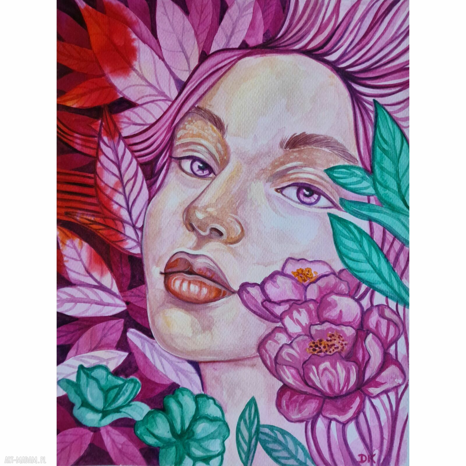 Piwonia - obraz akwarelowy z farbami akrylowymi (24x30 cm)