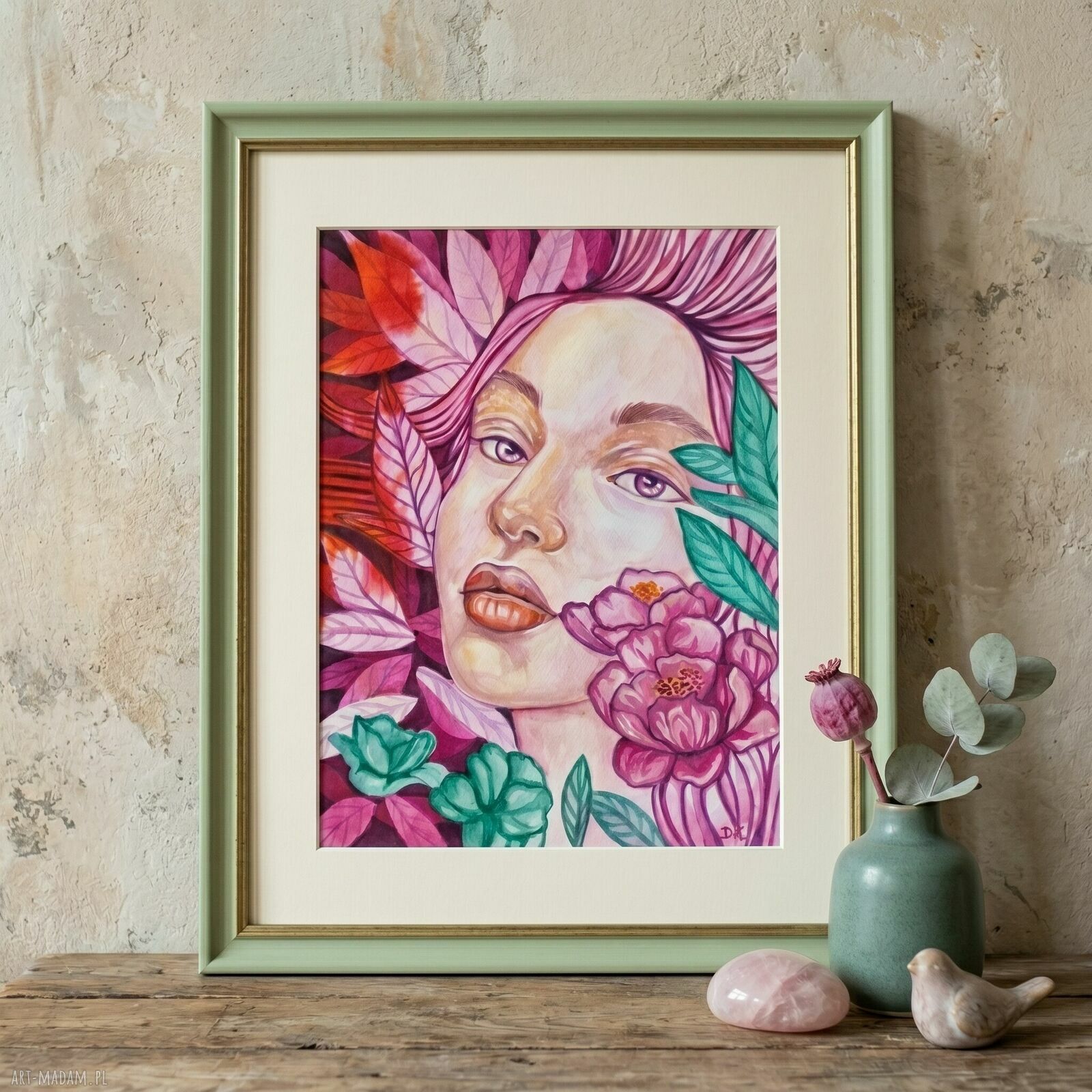 Piwonia - obraz akwarelowy z farbami akrylowymi (24x30 cm)