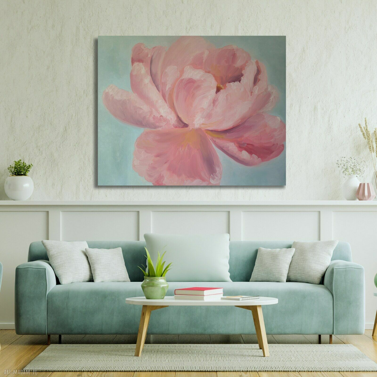 Piwonia - romantyczny obraz olejny na płótnie 100x80 cm