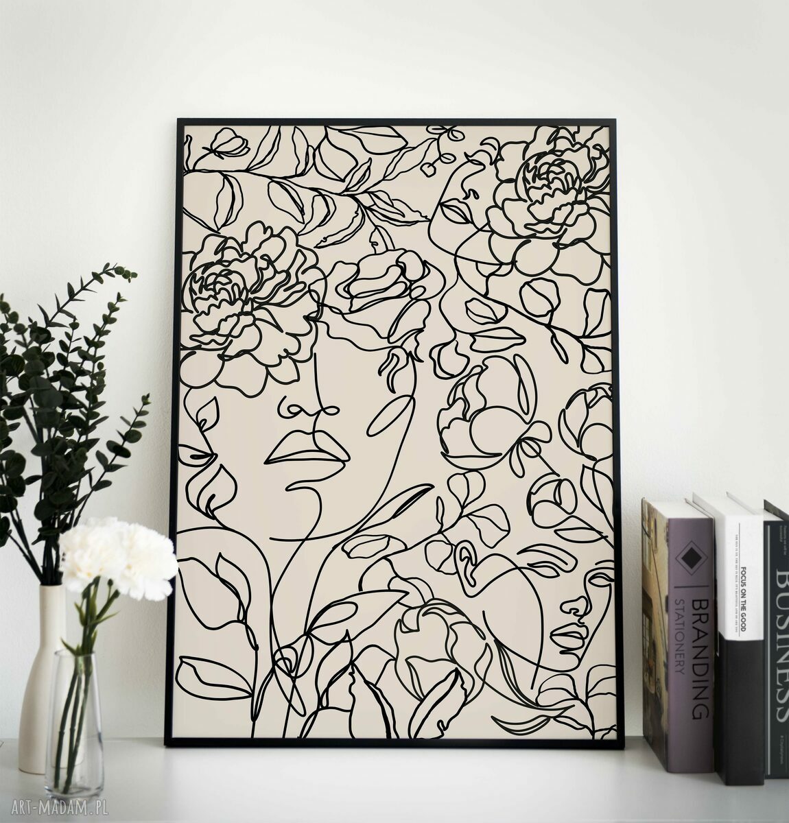 Plakat 40x50 cm Kobieta Kwiaty Line Art astr_03 - boho do wnętrza