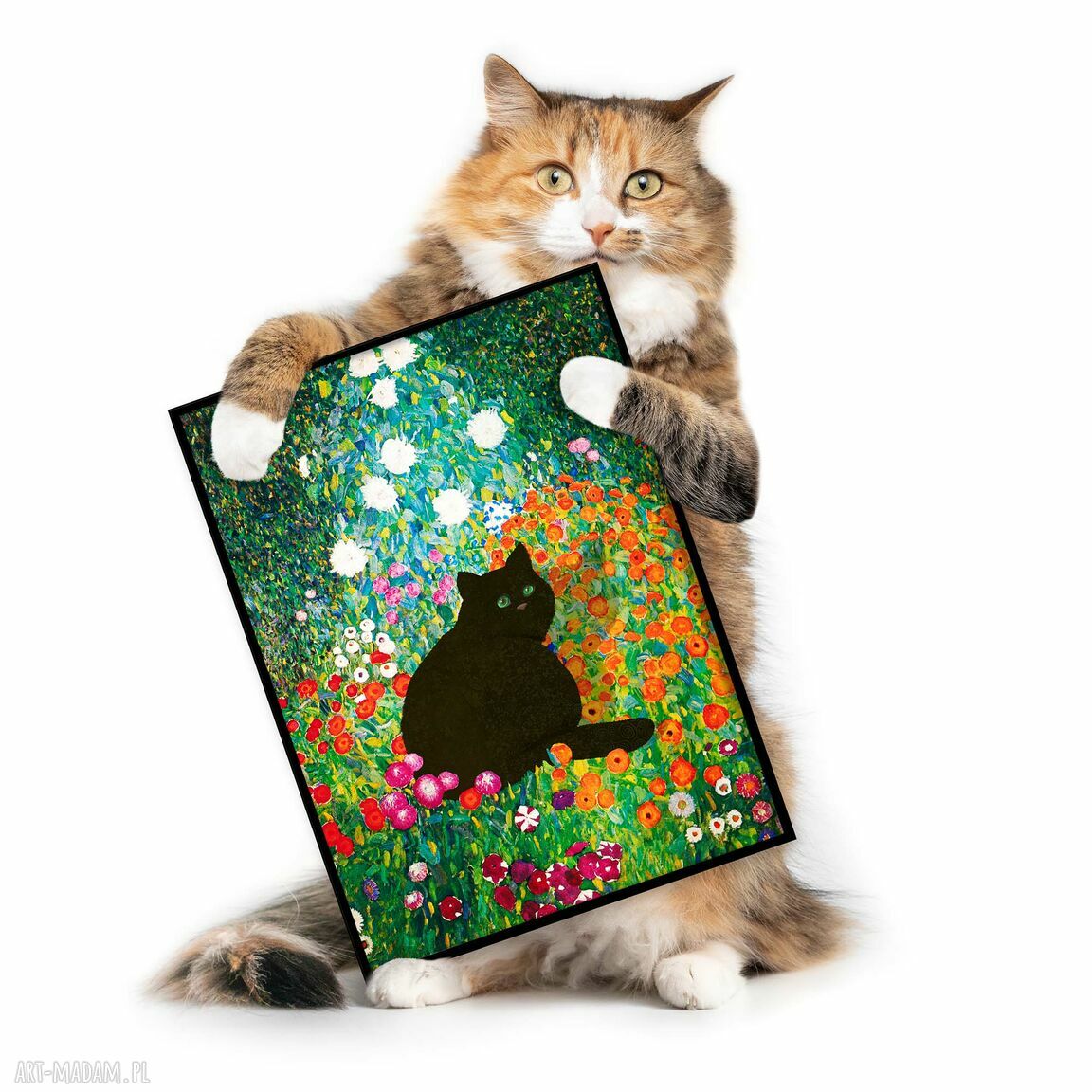 Plakat 40x50 cm - Gustav Klimt - ogród wiejski z kotem (prezent dla kociary)