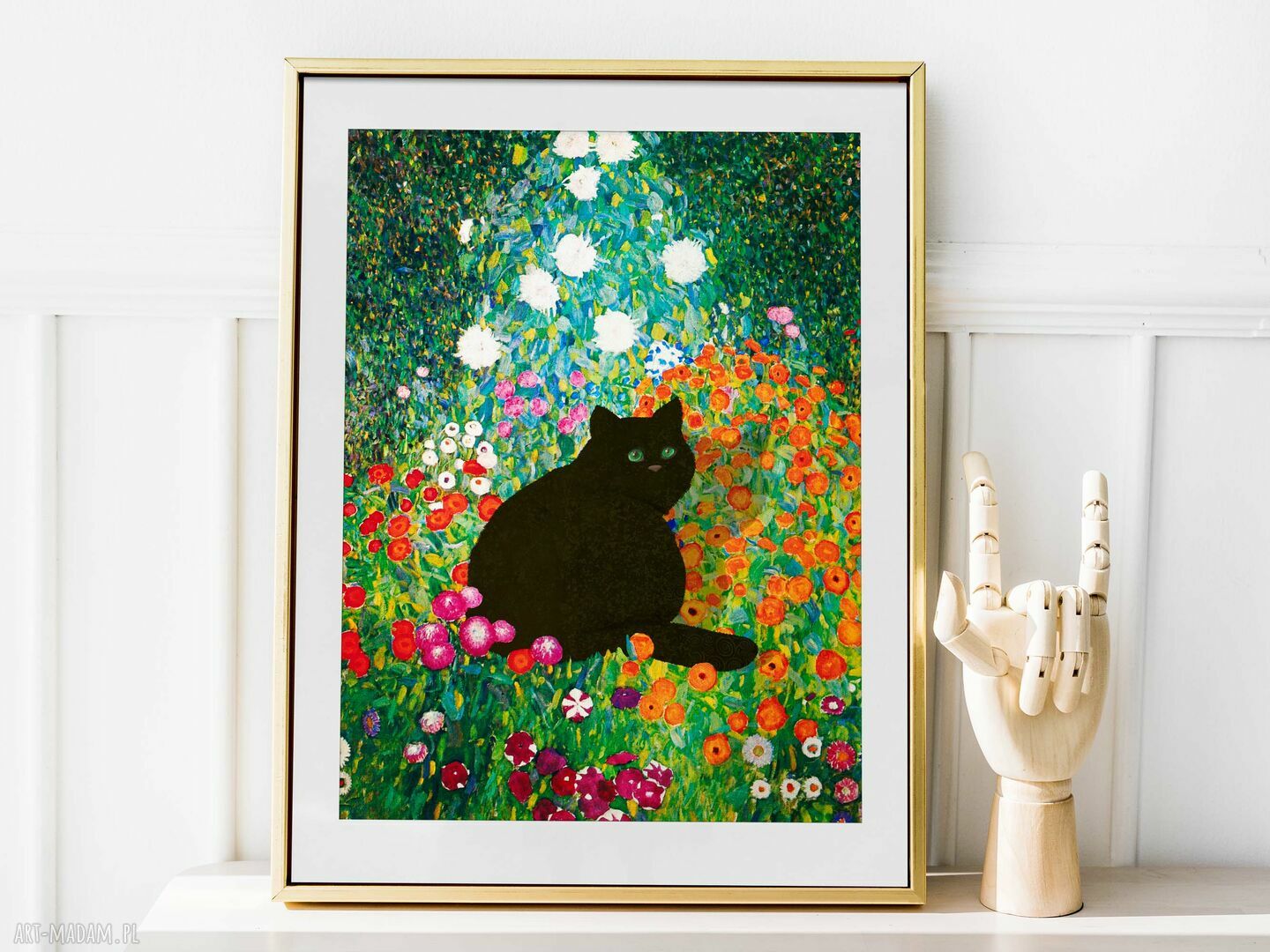Plakat 40x50 cm - Gustav Klimt - ogród wiejski z kotem (prezent dla kociary)